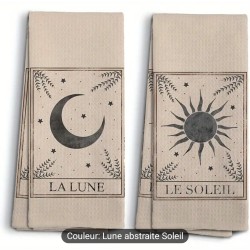 Torchon Lune Soleil linge de cuisine motif céleste signe astrologique