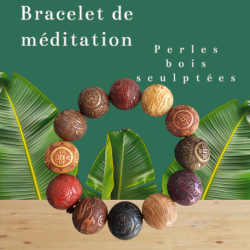 bracelet en perles de bois sculptées méditation zen