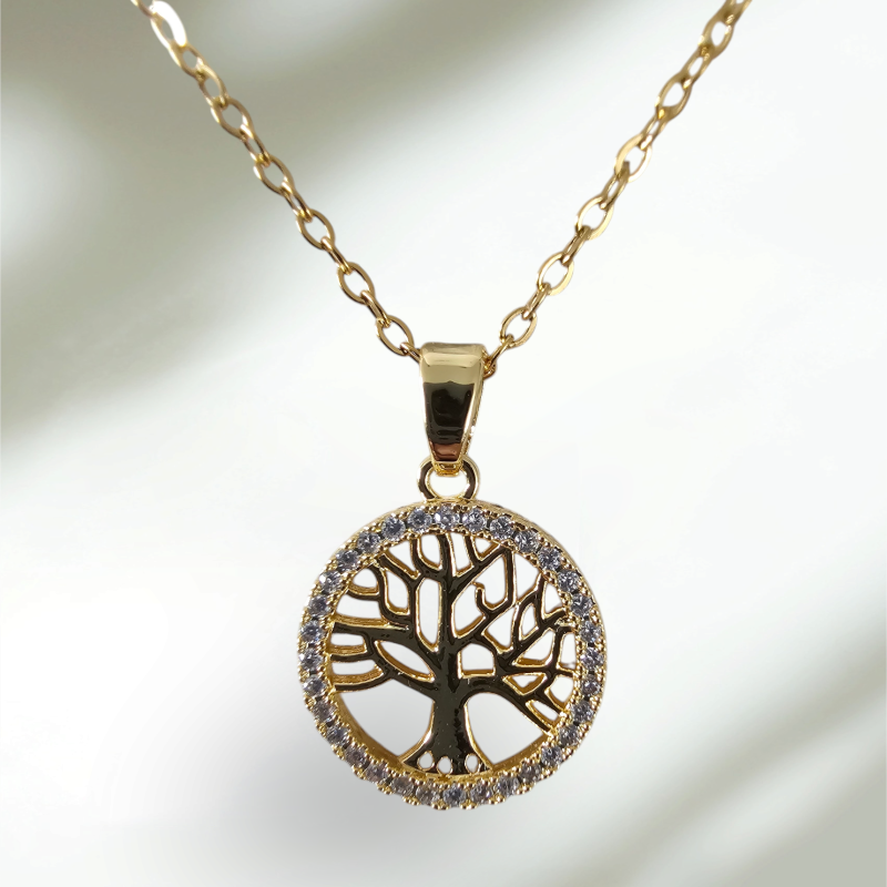 chaine plaqué or et pendentif arbre de vie plaqué or