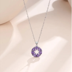 pendentif collier chaine zirconium violet argent sterling plaqué or blanc amour